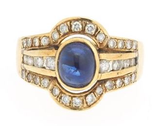 Antique Gold, Blue Sapphire and Diamond Ring 