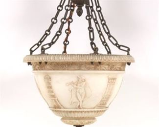 Attr. Edward F. Caldwell, Mansion Carved Alabaster Neoclassical Chandelier with Bronze Mounts, ca. 19th Century