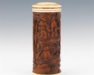 Chinese Carved Boxwood and Bone Cricket Cage 