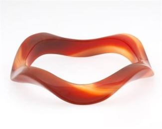 Chinese Carved Serpentine Banded Agate Bangle 