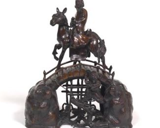 Chinese Copper Alloy Bronze ThreePart Sculptural Group Censer, Goddess Guanyins Bridge