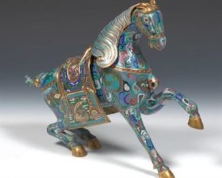 Chinese Vintage Cloisonne Enamel Bronze Horse Censer