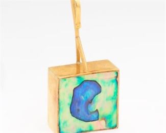 Danish Gold and Abalone Shell Pendant, Signed 