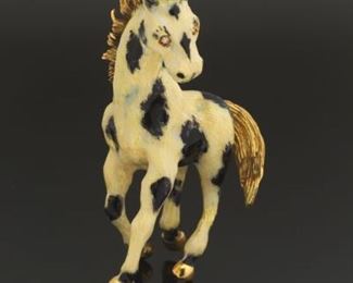Dimensional Gold and Enamel Horse Brooch 