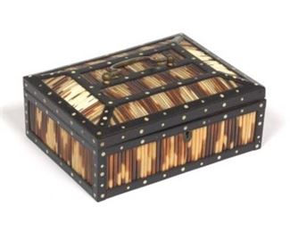 Ebonized Wood, Bone and Porcupine Quill Humidor Box