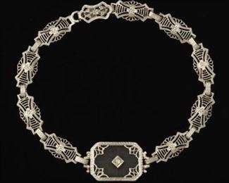 Edwardian Gold, Carved Camphor Glass and Diamond Bracelet 