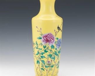 Enameled Yellow Porcelain Vase