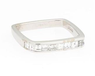 English Cartier Style Gold and Diamond Square Ring 