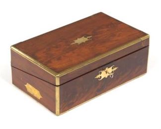 English Victorian Mahogany and Brass Travel Lap Desk with Hidden Compartments, ca. 19th Century