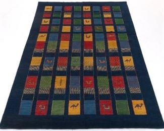 Fine Hand Knotted Gabeh Pictorial Color Panel Carpet 