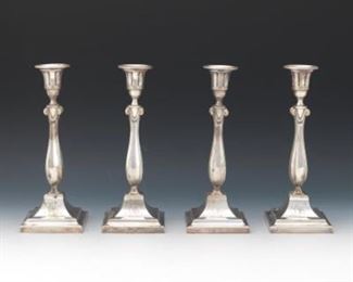 Four English Silver Plated Baluster Candlesticks, Retailed by J.E. Caldwell  Co. 