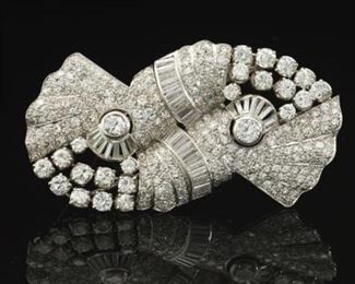 French Art Deco Diamond Duette Brooch