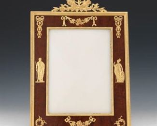French Empire Style dOre Bronze, Burlwood and Moire Picture Frame, ca. 19th Century 