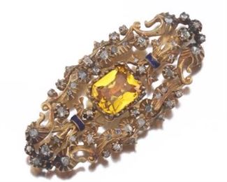 Georgian Diamond and Yellow Gemstone Brooch 