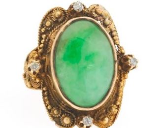 Georgian Gold, Jade and Diamond Ring 