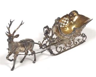 German Sterling Silver Reindeer and Sleigh Figurine, Retailed by Scully  Scully 