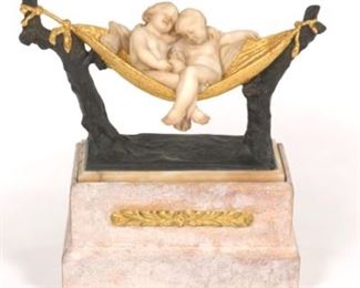 Gilt Metal and Stone Sculpture of Sleeping Cherubs