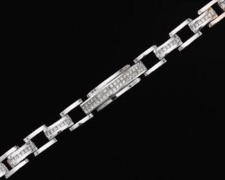 Impressive Heavy Gold and Princess Cut Diamond Bracelet 