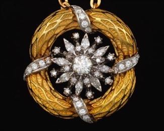 Impressive Ladies Gold, Platinum and Diamond Wreath Pendant on Link Chain 
