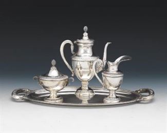 Italian 800 Silver ThreePiece Coffee Service on Silver Plated Tray 