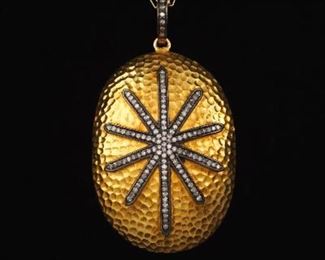 Italian Vermeil Gold on Sterling Silver and Diamond Seashell Pendant on Chain 