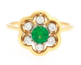 Jabel TwoTone Gold, Demantoid Green Garnet and Diamond Floral Ring 