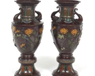 Japanese Meiji Bronze and Cloisonne Palace Vases 