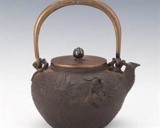 Japanese Mixed Metals Teapot, Made by Kibundo and Heian Kogyodo, ca. Meiji Era 