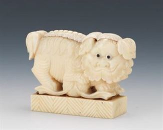 Japanese Sperm Whale Tooth Pixiu Okimono 