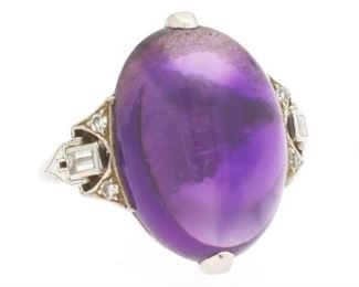 Ladies Art Deco Platinum, Amethyst and Diamond Ring 