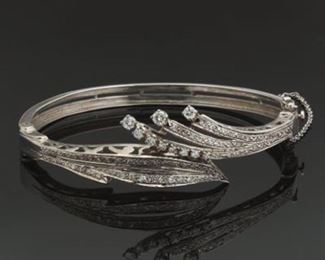 Ladies Art Deco Style Gold and Diamond Organic Form Bangle 