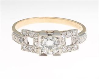 Ladies Art Deco Style Gold and Diamond Ring 