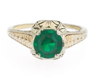 Ladies Belais Victorian Gold and Green Tourmaline Thistle Ring 