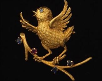 Ladies Bird and Gemstone Brooch 