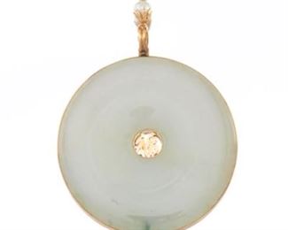 Ladies Chinese Jade Disk Pendant 