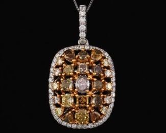 Ladies Colored Diamond Pendant on Chain 