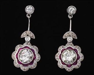 Ladies Diamond and Ruby Pendant Earrings 