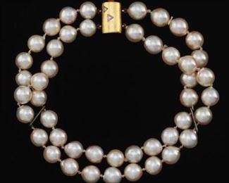Ladies Double Strand Pearl Bracelet with Gold Clasp 