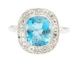 Ladies Edwardian Platinum, Aquamarine and Diamond Cocktail Ring 
