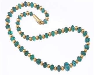 Ladies Faceted Indicolite Tourmaline and Gold Bead Necklace 