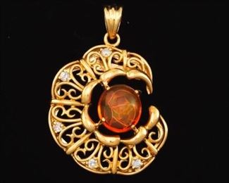 Ladies Fire Opal and Diamond Pendant 