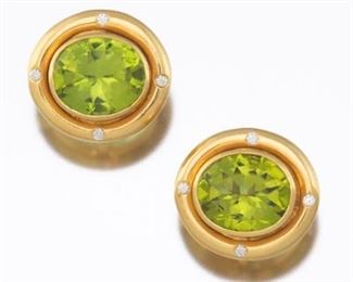 Ladies Gabriel Ofiesch Gold, 7 ct Peridot and Diamond Pair of Earrings 
