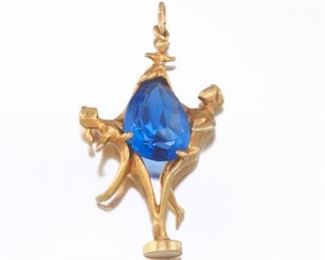 Ladies Gold and Blue Stone Family Pendant 