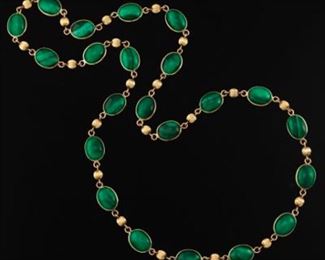 Ladies Gold and Cabochon Cut Malachite Necklace 