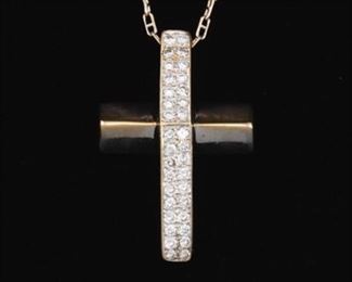 Ladies Gold and Diamond Cross on Italian Gold Chain 