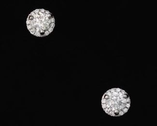 Ladies Gold and Diamond Pair of Halo Earrings 