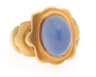 Ladies Gold and Lavender Blue Chalcedony Ring 