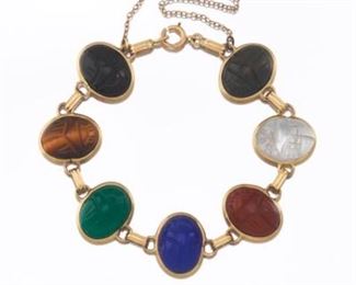 Ladies Gold and MultiGemstone Scarab Bracelet 