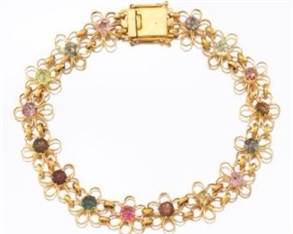 Ladies Gold and Multicolour Gemstone Floral Bracelet 