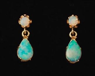 Ladies Gold and Opal Pair of Dangle Earrings 